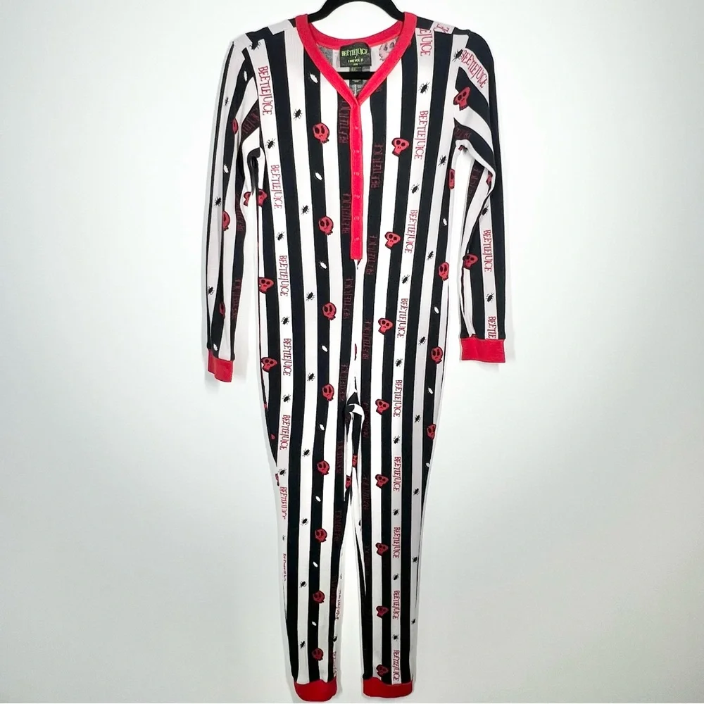Beetlejuice x Forever 21 Kids Thermal Pajama Union Suit Skulls 13/14 L/XL